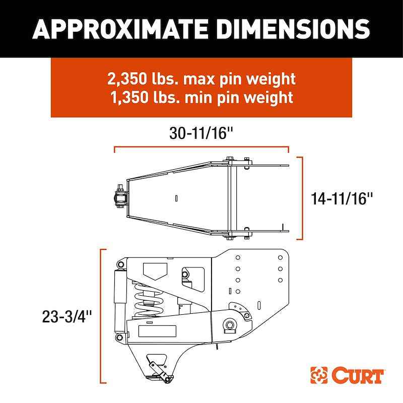 CURT 2024044575 Helux Air-Ride Gooseneck Fifth Wheel Trailer Hitch Pin Box
