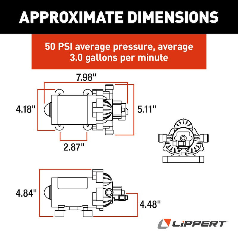 Lippert 689052 Flow Max 12V RV Fresh Water Pump – 3.2 GPM 45 PSI