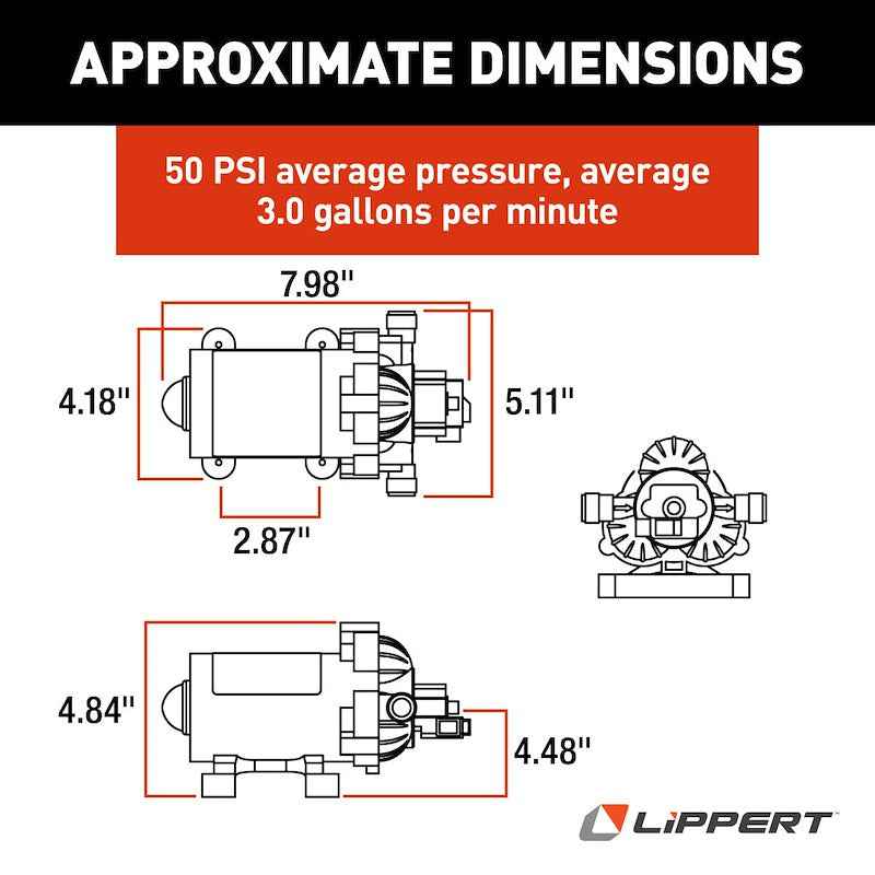 Lippert 689052 Flow Max 12V RV Fresh Water Pump – 3.2 GPM 45 PSI