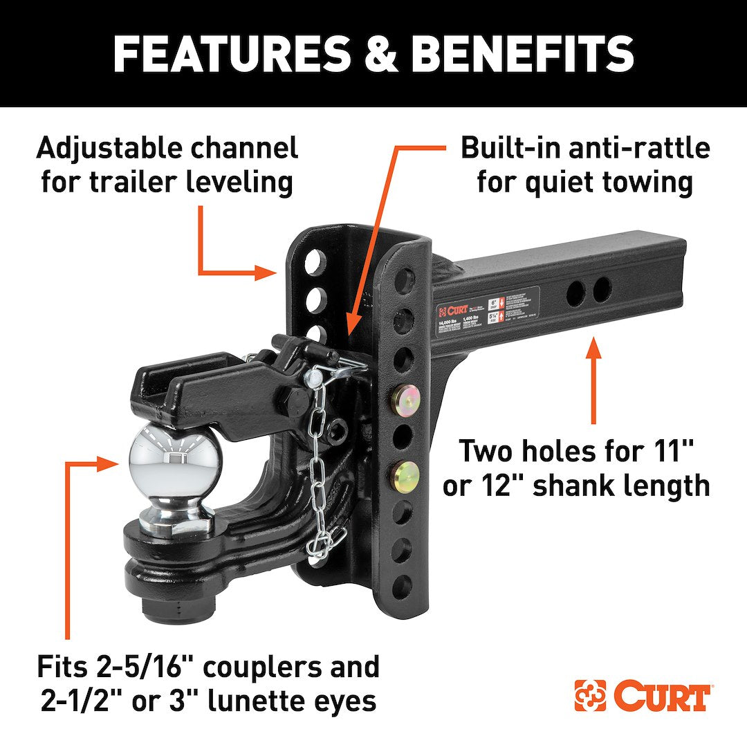 CURT 45907 Pintle Hook - 2 in Receiver, 13000 lb
