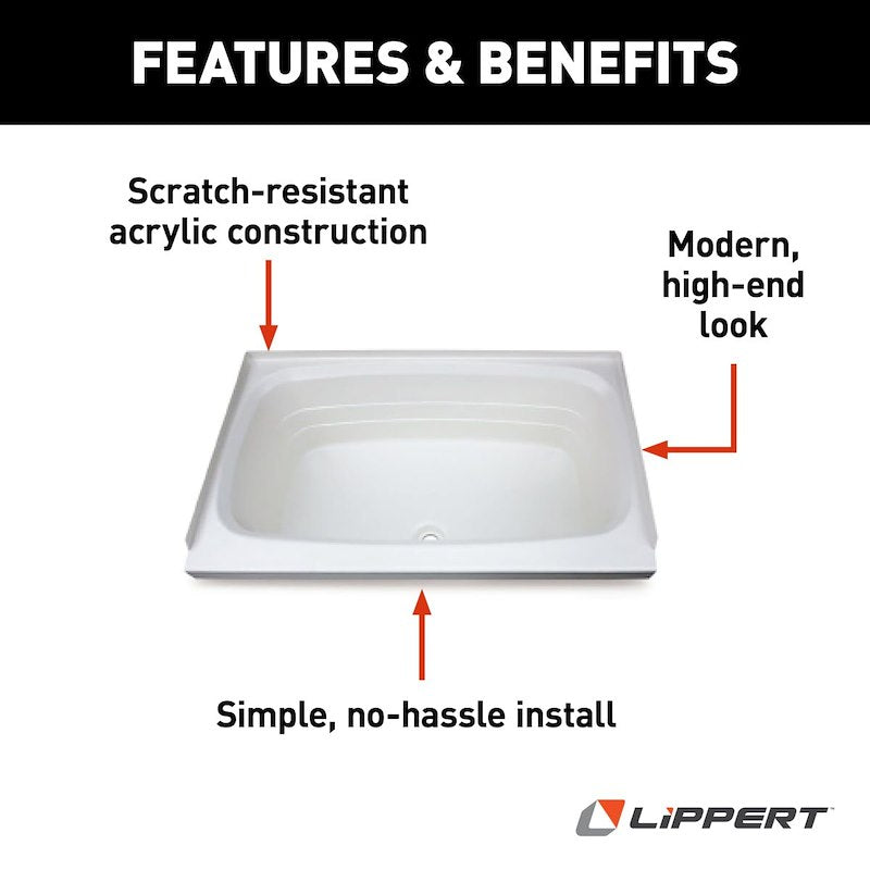 Lippert Better Bath 209648 24" x 36" RV Bathtub – Center Drain