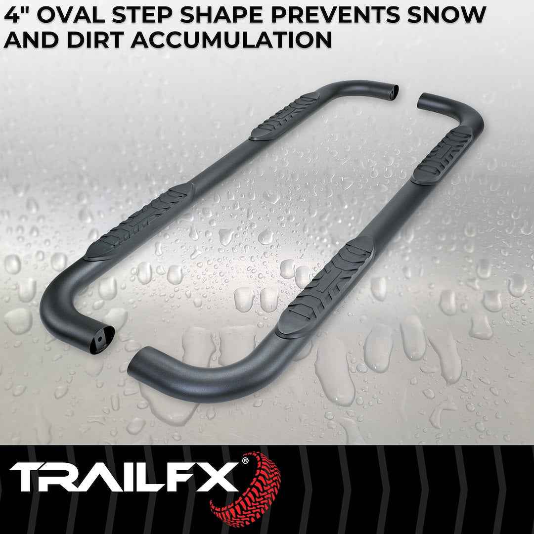 TrailFX A1011B 4 in Oval Nerf Step Bars - Black, 300 lb