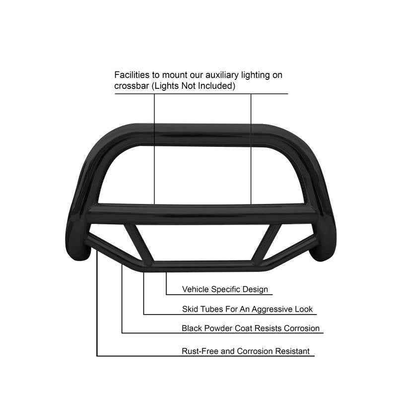 Black Horse Offroad MBB-TOB4401 Bull Bar Black Powder Coated 2-1/2 Inch No with skid plate