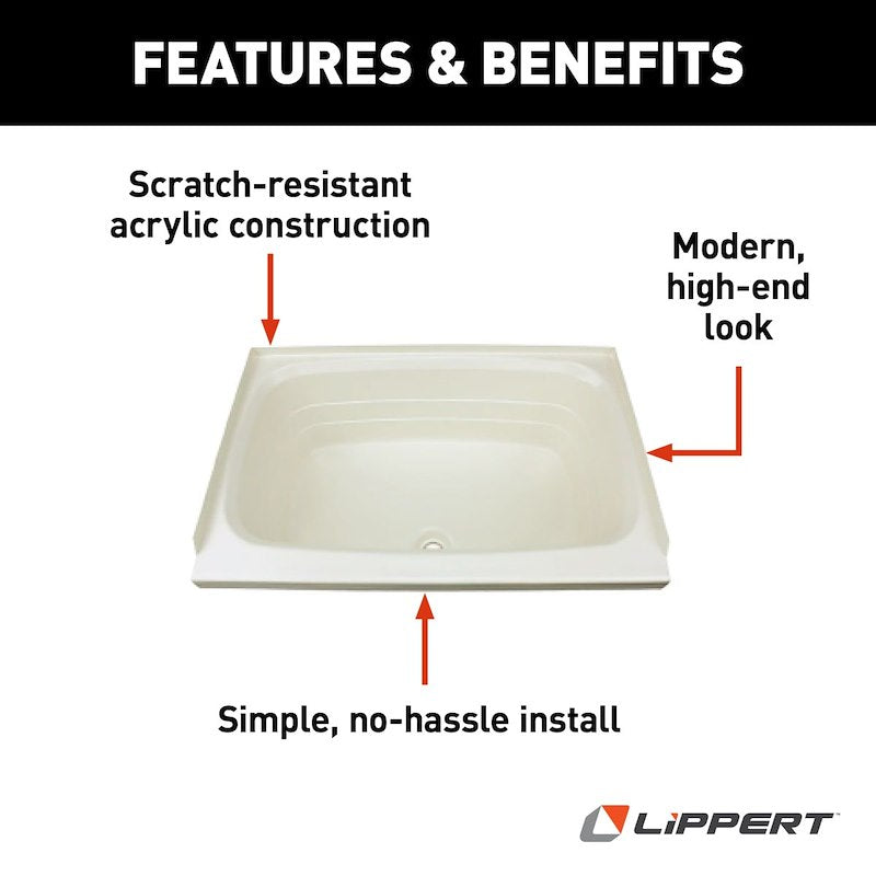 Lippert Better Bath 209369 24" x 36" RV Bathtub – Parchment ABS Tub