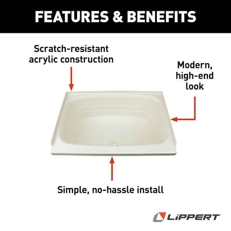 Lippert Better Bath 209369 24" x 36" RV Bathtub – Parchment ABS Tub