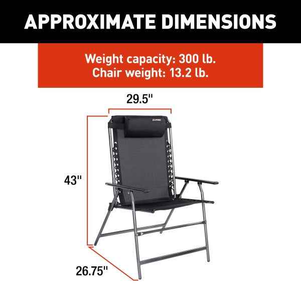 Lippert 2021000202 Folding Zero Gravity Chair - 300 lb, Black