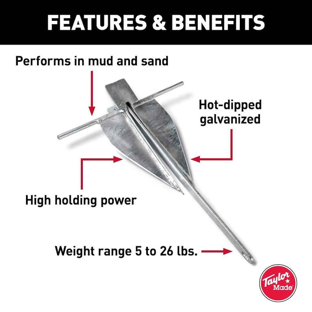 Taylor Made 30102 12 lb Galvanized Steel Fluke Boat Anchor