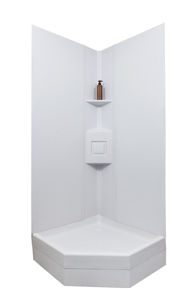 Icon 15246 72" x 27" RV Neo Angle Shower Surround – 2-Piece White ABS