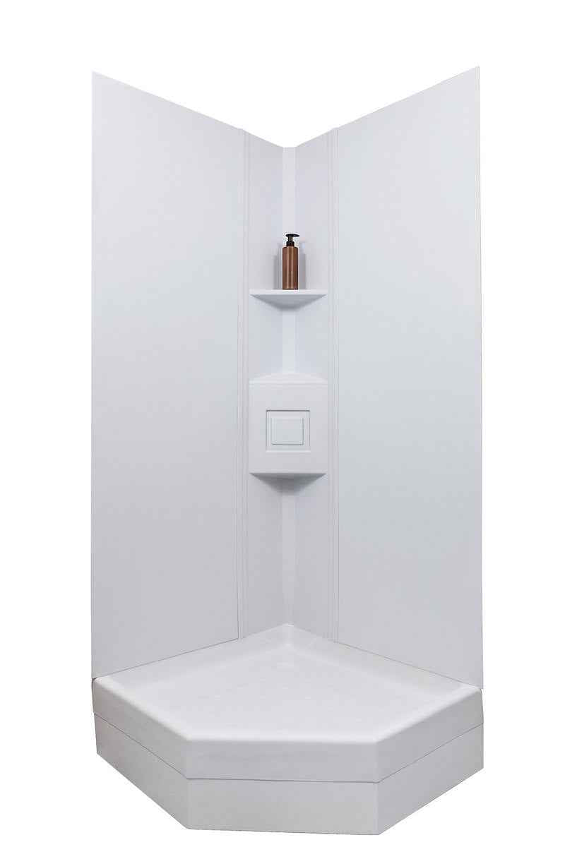 Icon 15246 72" x 27" RV Neo Angle Shower Surround – 2-Piece White ABS