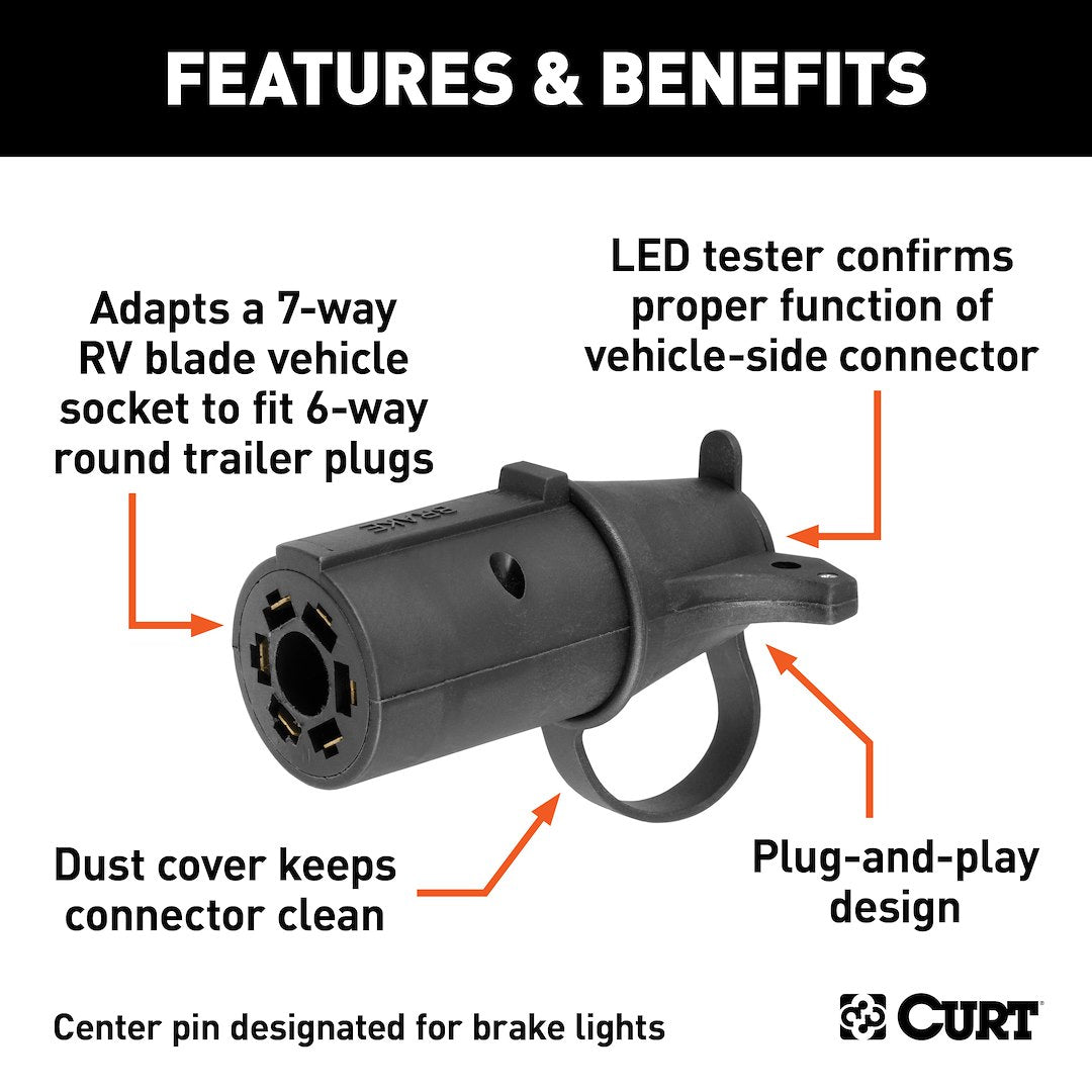 CURT Trailer Wiring Connector Adapter (57265) – Color: Black