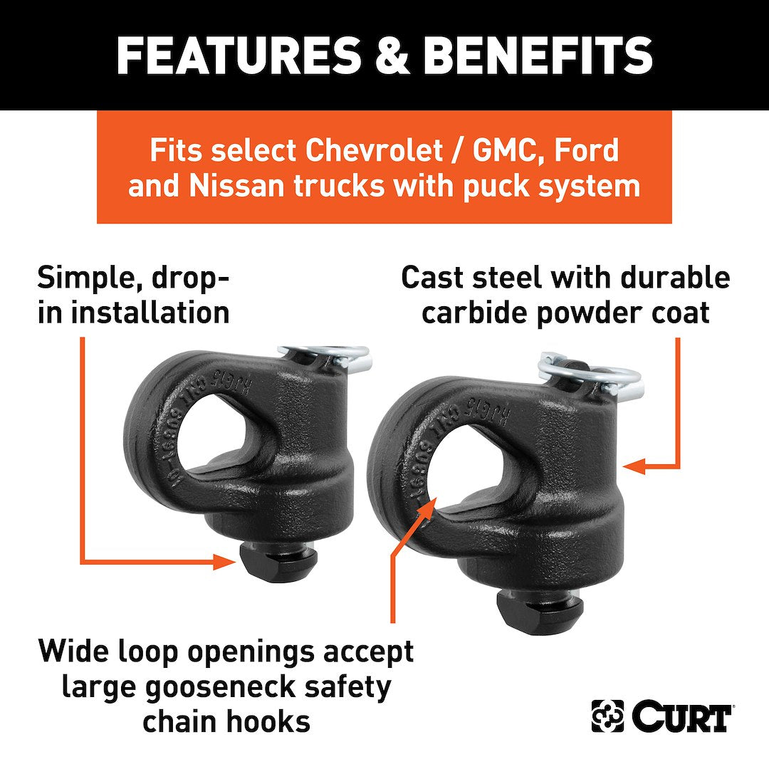 CURT 60691 Trailer Safety Chain Anchor - Drop-In, Set Of 2