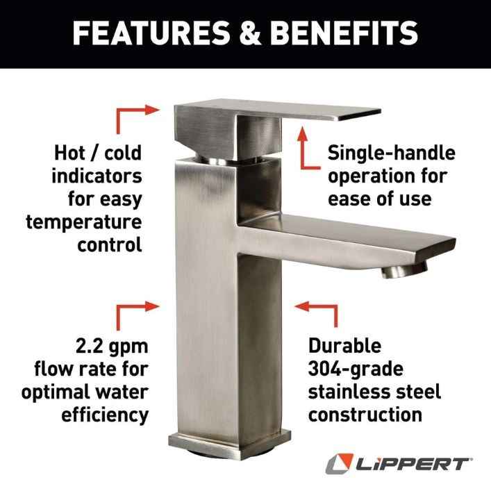 Lippert 2024025311 Lavatory Faucet - Silver, 90 Degree Angle