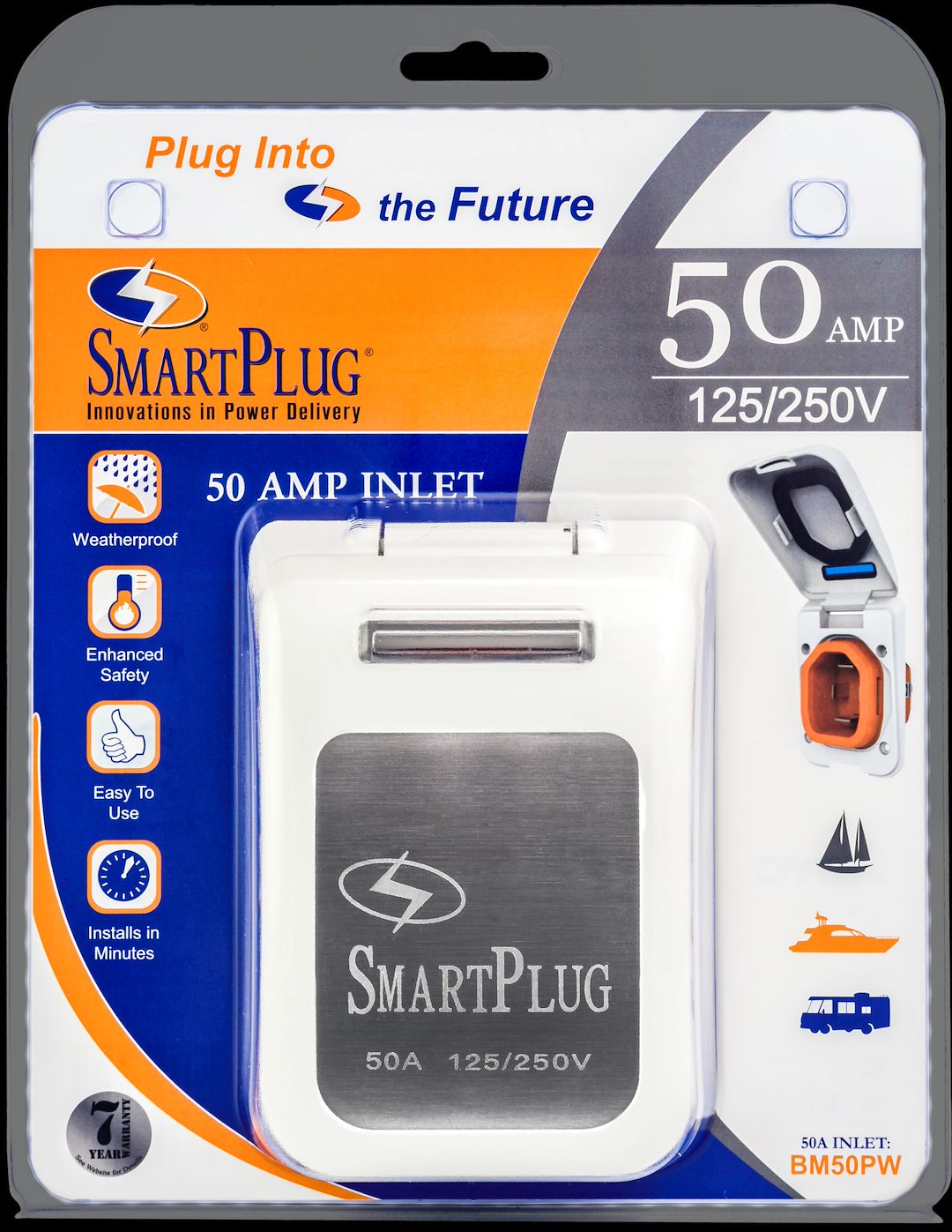 SmartPlug Systems BM50PW 50A Shore Power Inlet - Plastic
