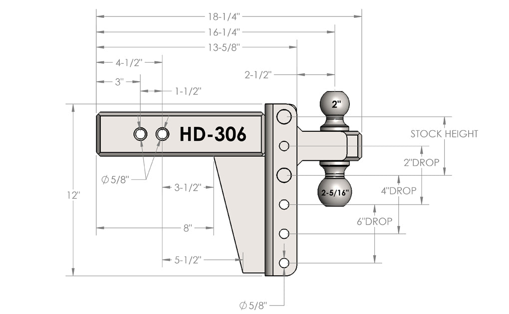 BulletProof HD306 Ball Mount - 3 in, 6 in Drop, 22,000 lb