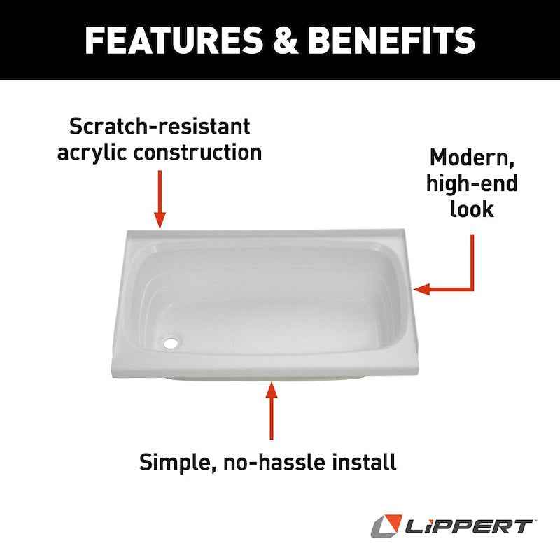 Lippert Better Bath 209673 24" x 40" RV Bathtub – Left Hand Drain