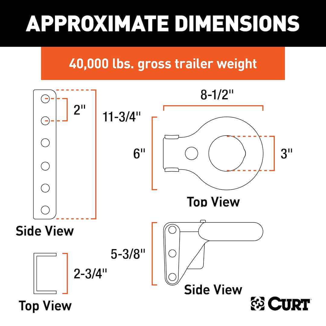 CURT 48641 Lunette Ring - 3 in, Channel Mount, 11-3/4 in