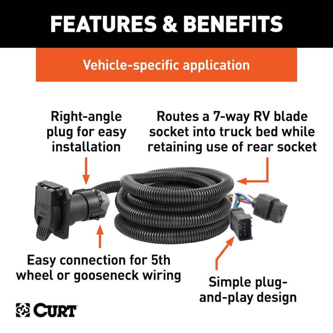 CURT 56001 10-ft Truck-Bed Wiring Extension - 7-Way RV Blade