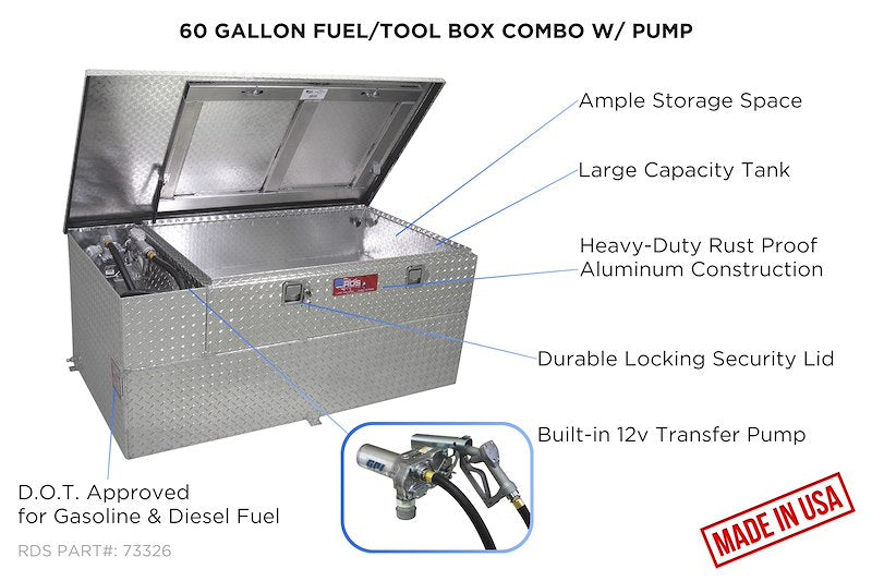 RDS Tanks 73326 60-Gallon Fuel Transfer Tank & Toolbox Combo with Pump
