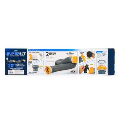 Camco 39659 Super Kit 20' RV Sewer Hose Kit with Swivel Fittings & 4-in-1 Adapter