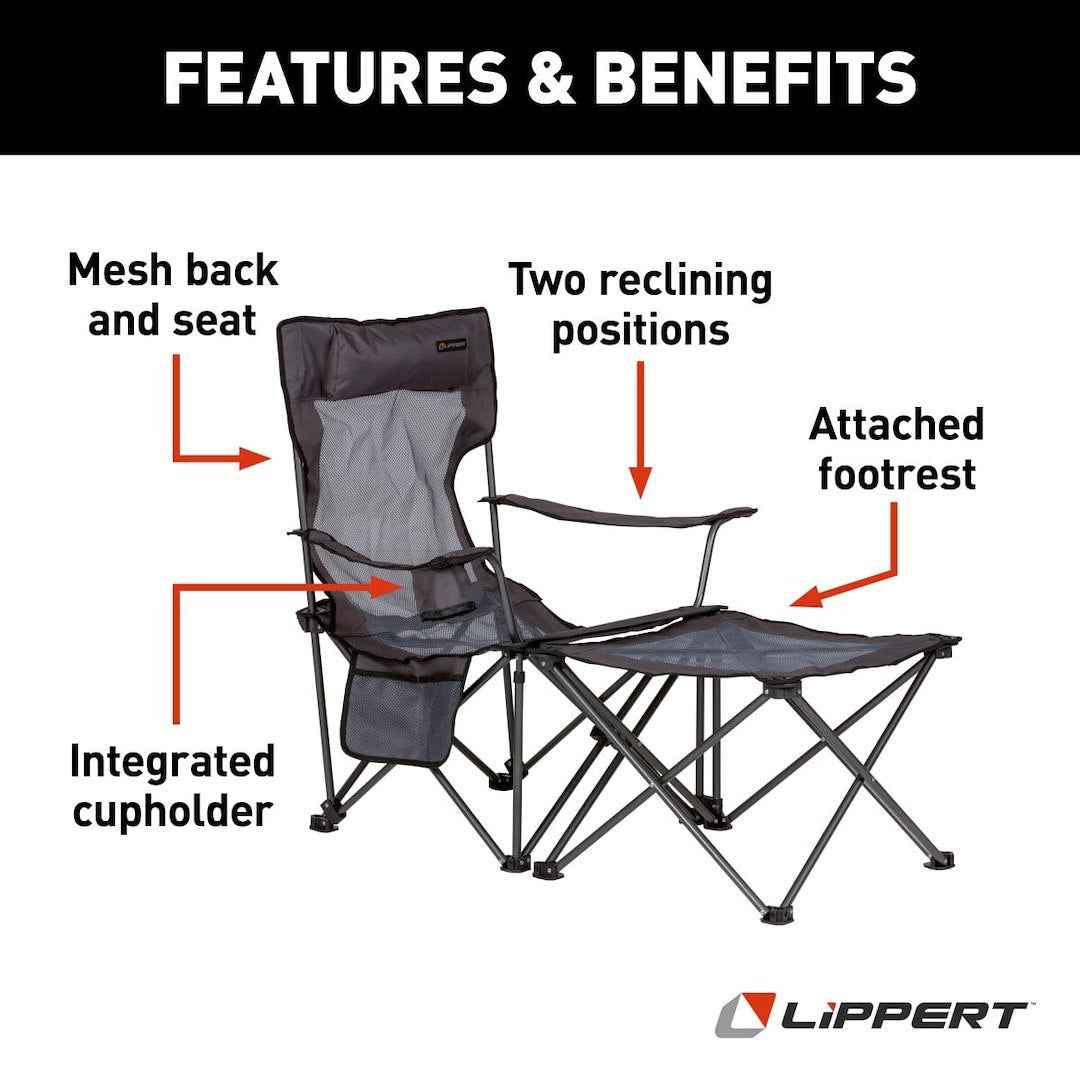 Lippert 2022114830 Folding Recliner Chair - 250 lb, Dark Gray