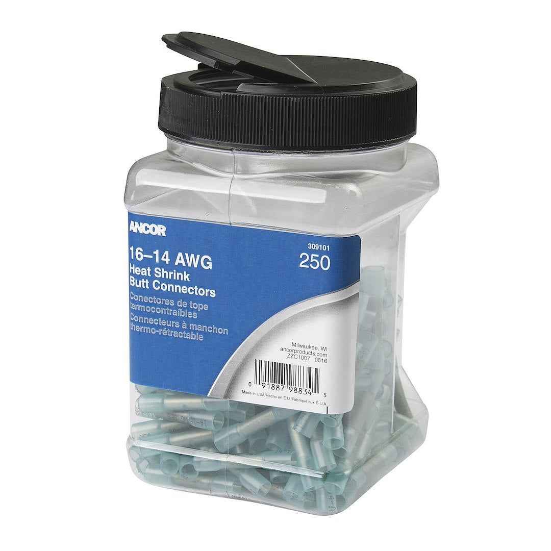 Ancor 309101 Heat Shrink Butt Connector - 16-24 Gauge, 250-pack