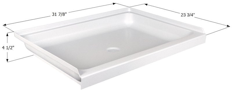 Icon 15236 31-7/8" x 23-3/4" RV Shower Pan – White ABS with Center Drain