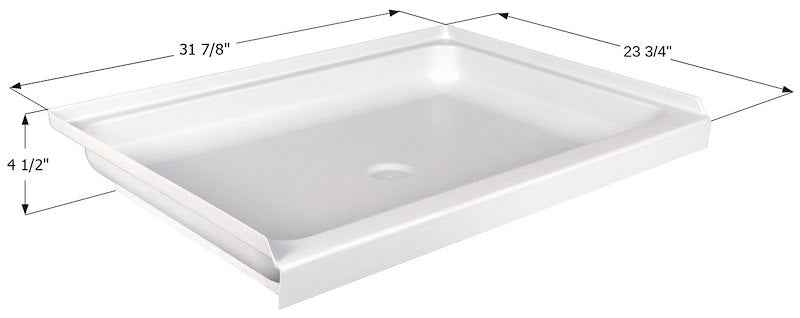 Icon 15236 31-7/8" x 23-3/4" RV Shower Pan – White ABS with Center Drain