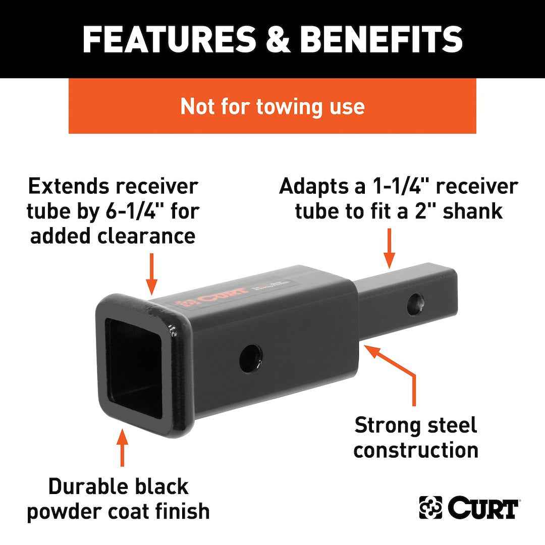 CURT 45785 Receiver Adapter - 1-1/4 in To 2 in, 6-1/4 in Long