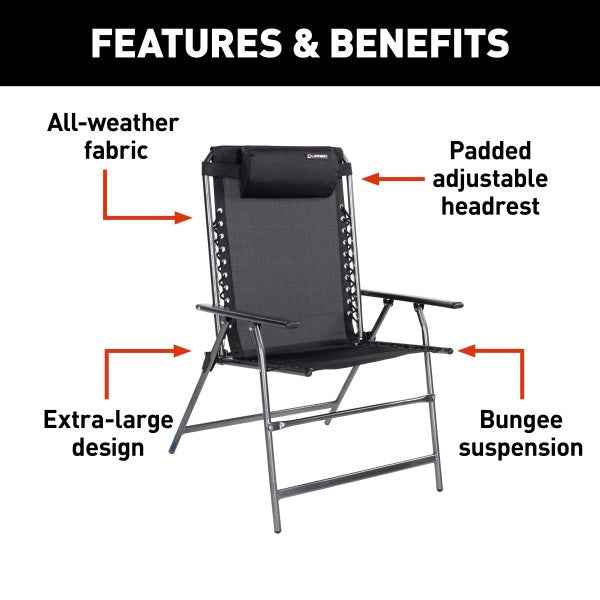 Lippert 2021000202 Folding Zero Gravity Chair - 300 lb, Black