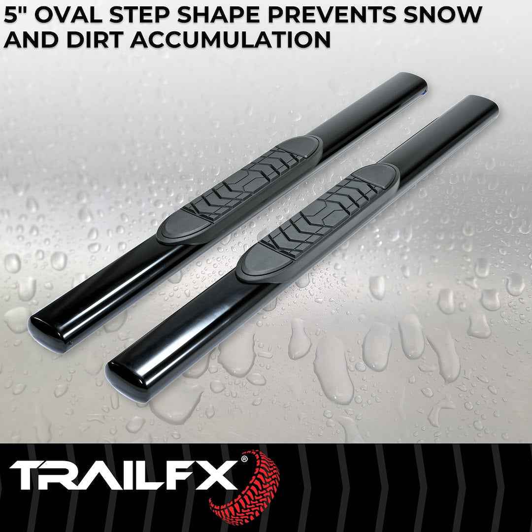 TrailFX A7040B 5 in Oval Nerf Step Bars - Black, 300 lb