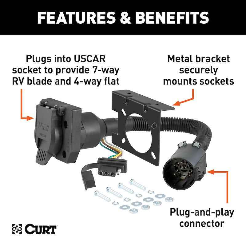CURT 55774 USCAR Trailer Wiring Connector with 4-Way Flat & 7-Way RV Blade