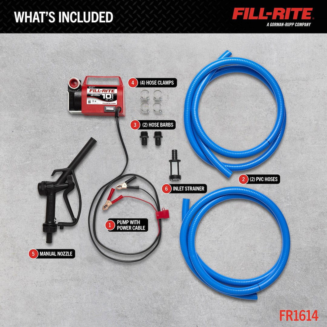 Fill-Rite FR1614 12V DC Diesel Transfer Pump - 10 GPM, 8 ft Hose