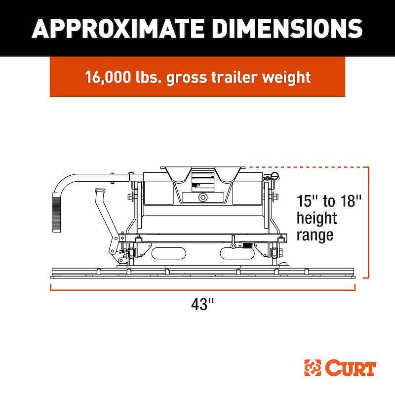 CURT 16611 E16 16K Sliding Fifth Wheel Hitch with S20 Slider & Rails