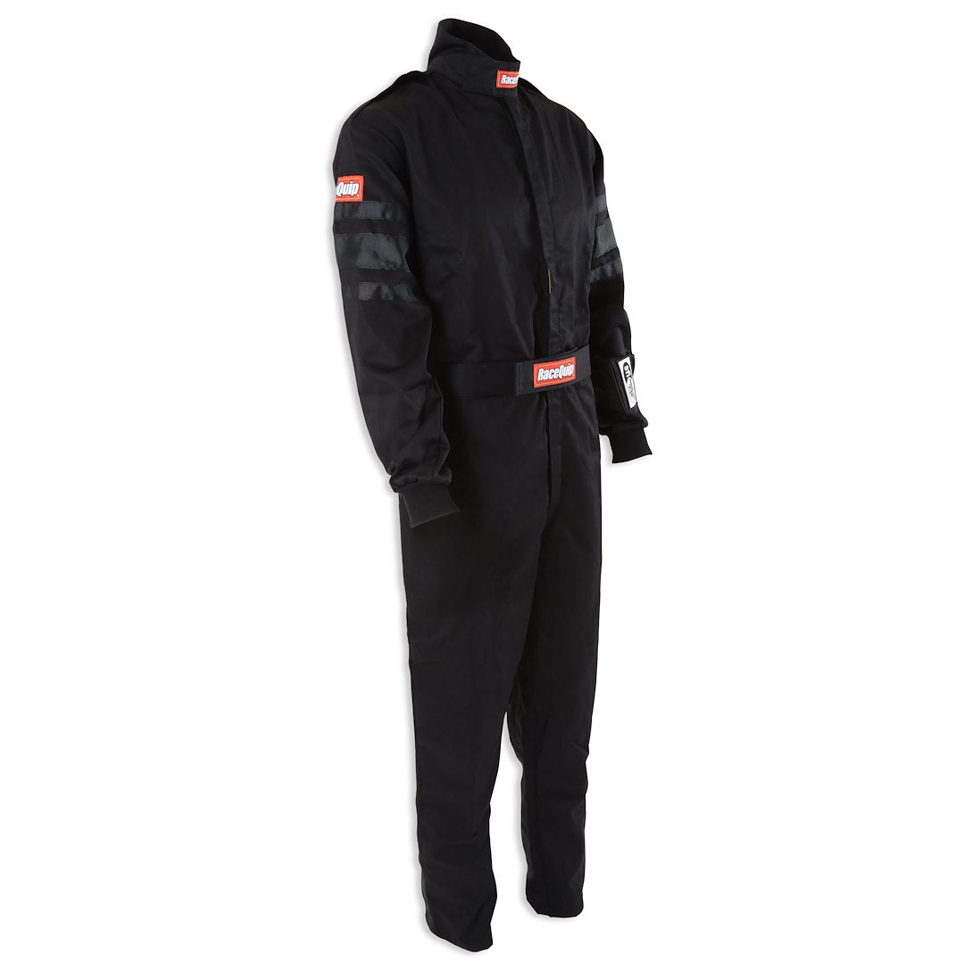 Racequip 110005 Black Single-Layer Racing Suit, Large