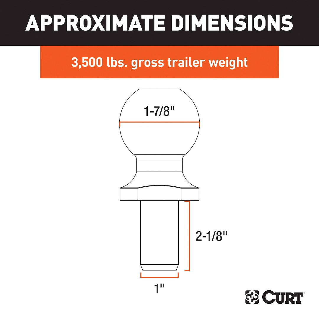 CURT Trailer Hitch Ball (40062) – Shank Length (In): 2-1/8 Inch