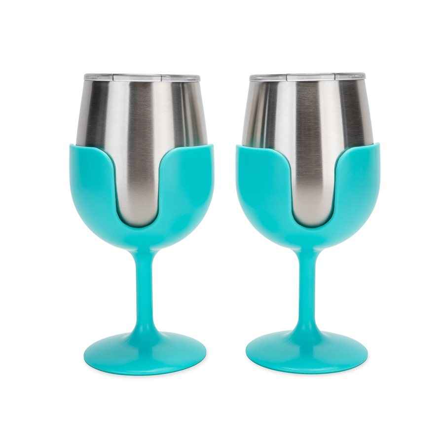 Camco 53484 8-oz Stainless Wine Glasses - 2 Pack