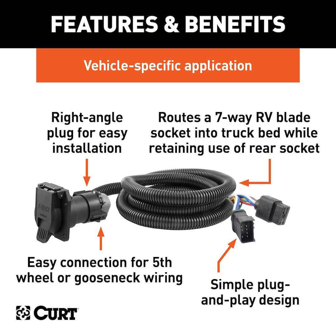 CURT 56071 7-ft Truck-Bed Wiring Extension - 7-Way RV Blade