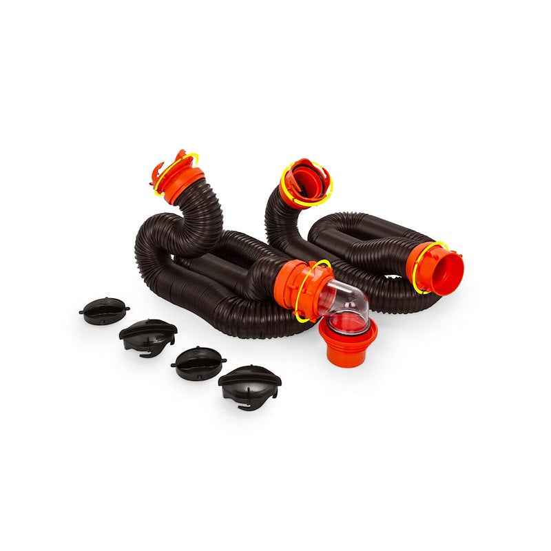 Camco 39741 RhinoFLEX 20' RV Sewer Hose Kit with Swivel Fittings & 4-in-1 Adapter