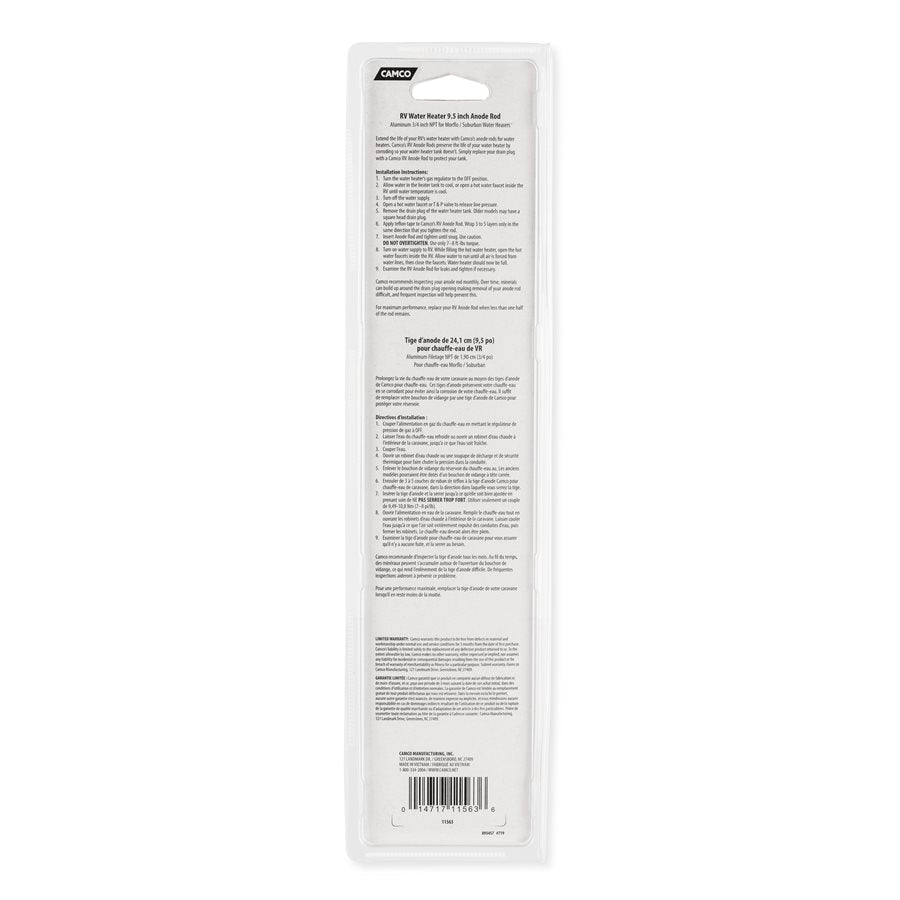 Camco Water Heater Anode Rod (11563) – Length: 9-1/2 Inch