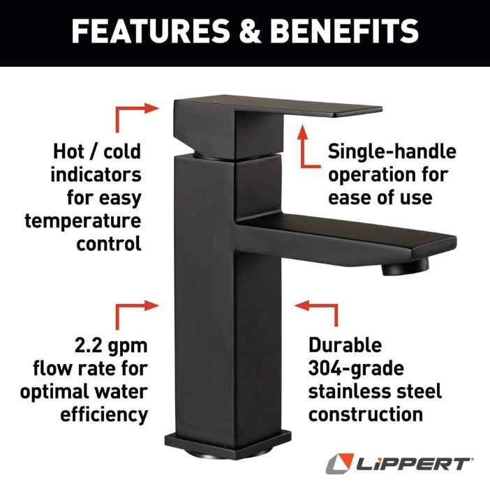 Lippert 2024025313 Lavatory Faucet - Black, 90 Degree Angle