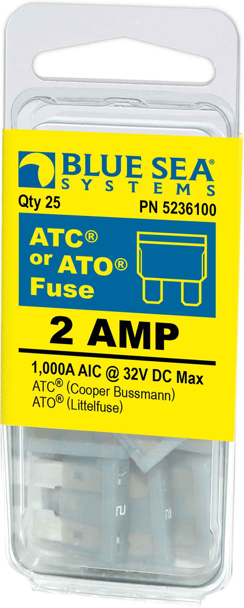 Blue Sea 5236100-BSS 2A ATO/ATC Blade Fuses - 25 Pack