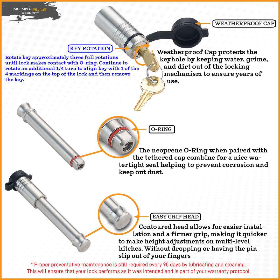 InfiniteRule 61194-S Locking Hitch Pin - Stainless Steel