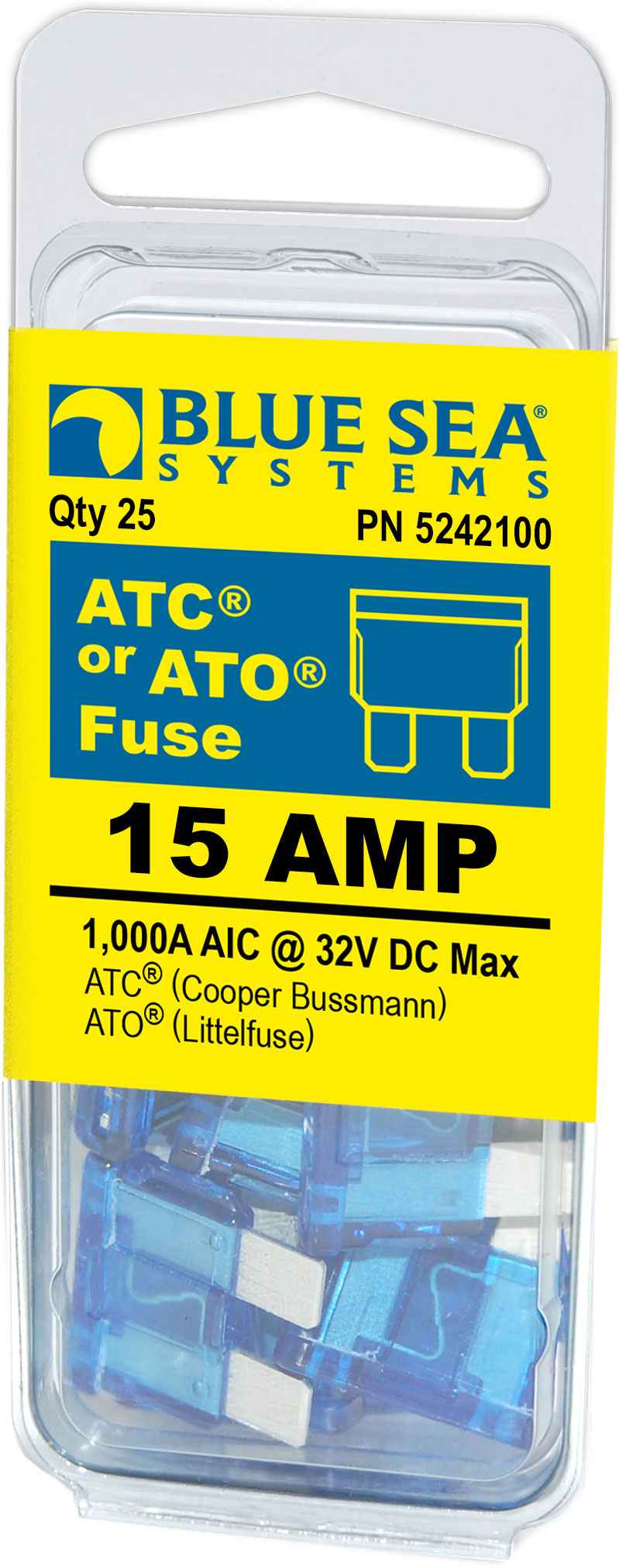 Blue Sea 5242100-BSS 15A ATO/ATC Blade Fuses - 25 Pack