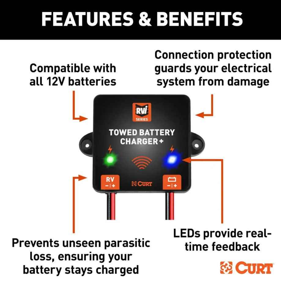 CURT 52204 Towed Vehicle Battery Charger - 12 Volt Battery