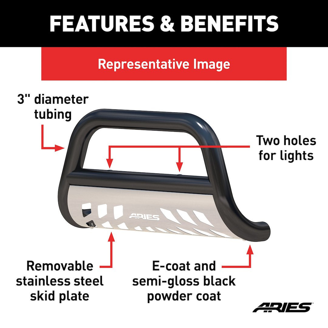 Aries B35-2002 Bull Bar Black Semi-Gloss Powder Coated 3 Inch Yes with skid plate - image 5