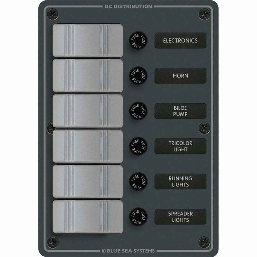 Blue Sea 8053BSS Six-Position Contura DC Switch Panel, Slate Gray