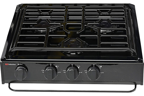 3 Burner Slide-In Cooktop with Piezo Ignition – Conventional Burners, Black Porcelain