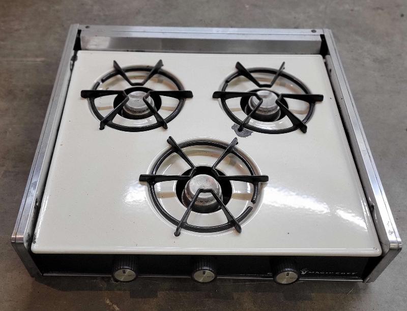 RV Propane Stove Magic Chef 3 Burner Vintage White - Used RV Parts