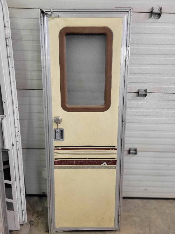 Square RV Entrance Door with Screen and Key - Used RV Parts