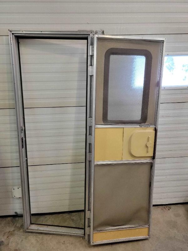 Square RV Entrance Door with Screen and Key - Used RV Parts